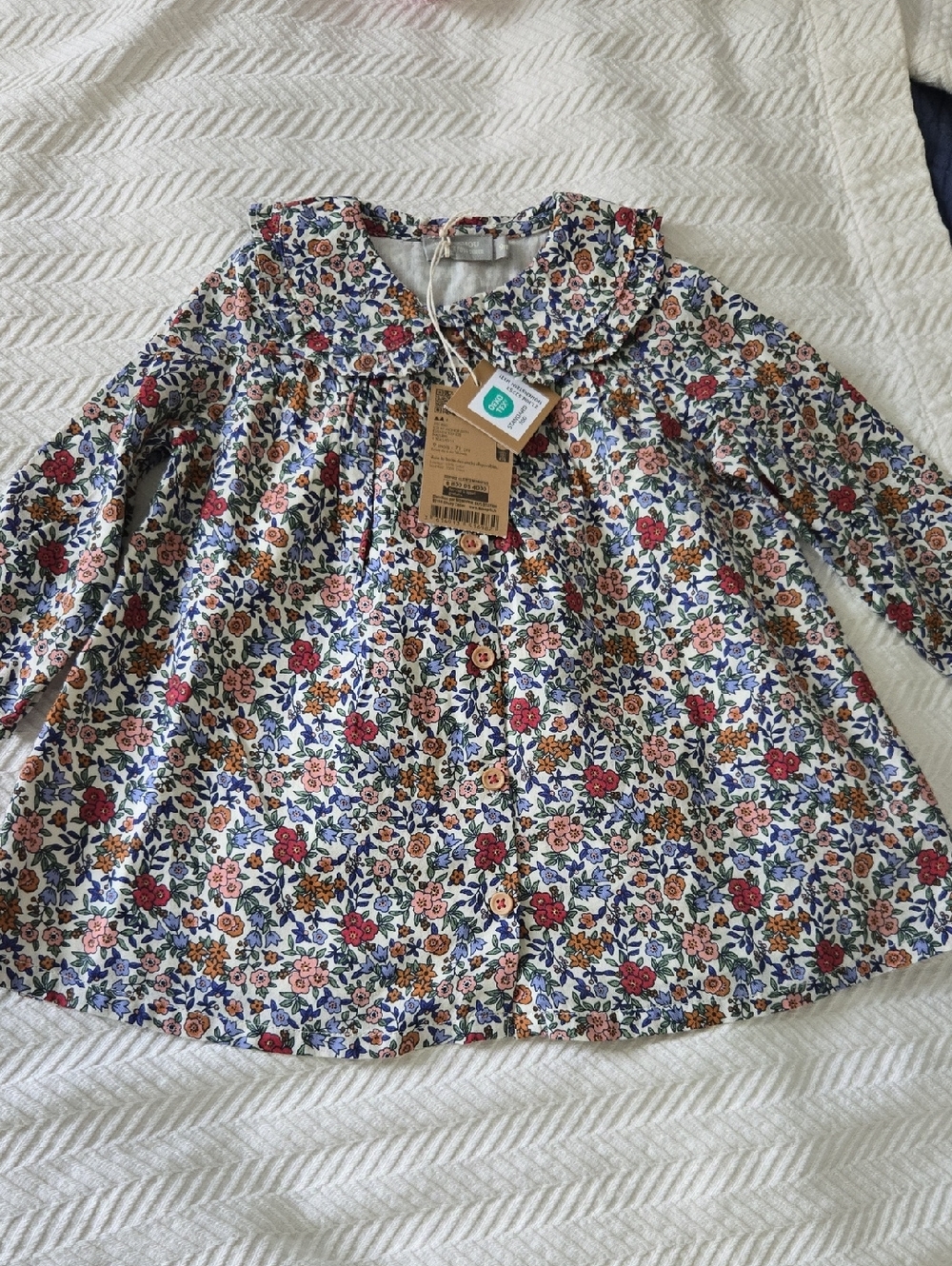BOUT' CHOU Baby Floral Button-Front Long-Sleeve Dress - Organic Cotton